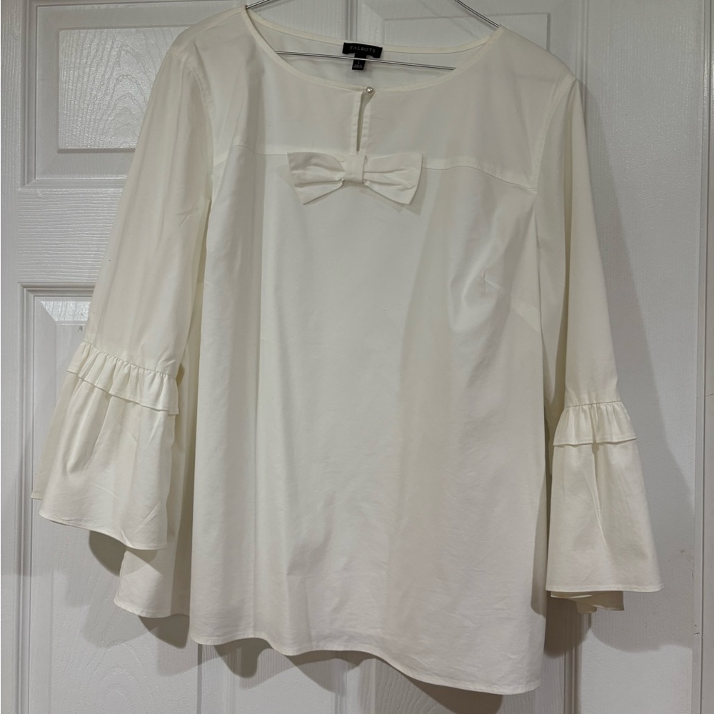 Talbots Cream Blouse with Bow and Bell Sleeves